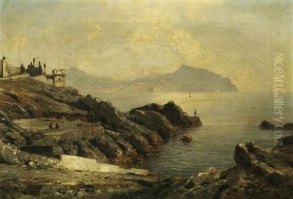 Nervi. Blick Auf Den Ort An Der Riviera Di Levante In Ligurien Oil Painting by Ascan Lutteroth