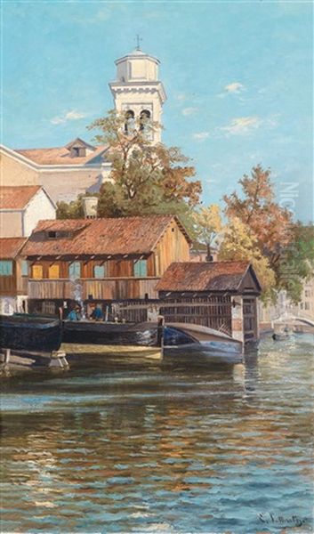 Blick Auf San Trovaso Und Die Bootswerft, Venedig, Dorsoduro Oil Painting by Emma Lutteroth