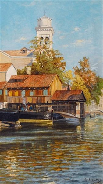 Italienische Stadt Am Kanal Oil Painting by Emma Lutteroth