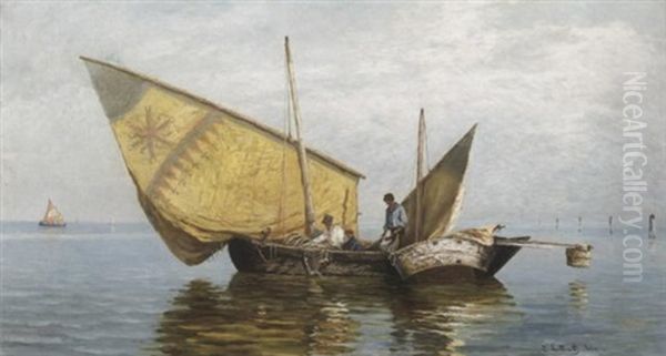 Fischer In Ihren Booten In Der Lagune Von Venedig Oil Painting by Emma Lutteroth