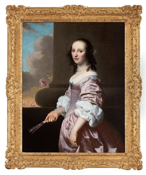 Young Lady With A Fan Oil Painting by Isaac Luttichuys