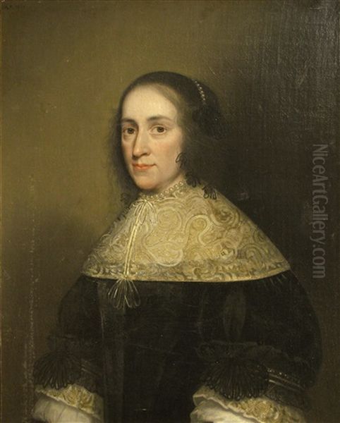 A Portrait Of A Lady, Half-length, Seated, With A Broad Lace Collar Oil Painting by Isaac Luttichuys