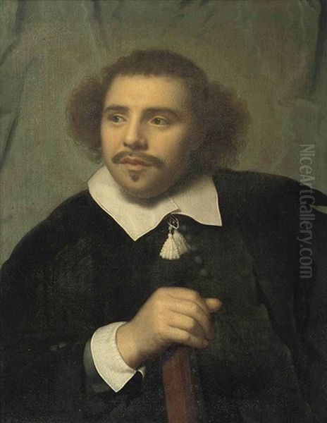 Portrait Of A Man In A Black Costume With A White Collar And Cuffs Oil Painting by Isaac Luttichuys