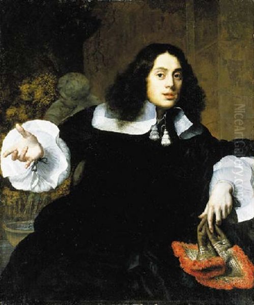 Portrait Of A Young Man In A Black Doublet With A White Collar And Cuffs Oil Painting by Isaac Luttichuys