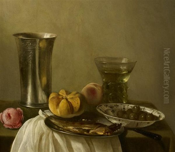 Stillleben Mit Silberbecher Oil Painting by Simon Luttichuys