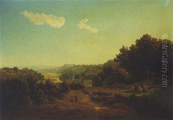 Motiv A.d. Ruhr: Travellers Walking Through The Ruhr Valley Oil Painting by August Luettmann