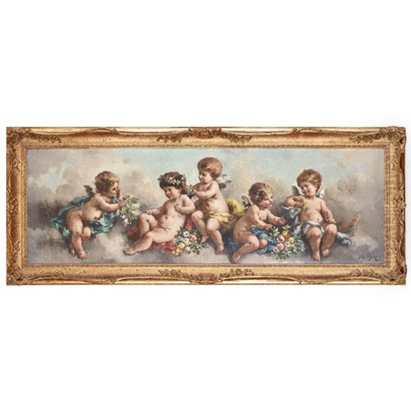 Cherubs With Flower Garlands Oil Painting by Charles Augustus Henry Lutyens