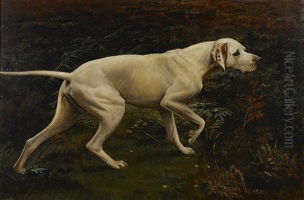 A Pointer On A Moor Oil Painting by Charles Augustus Henry Lutyens