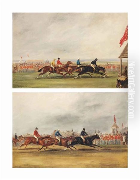 The Horse Race: The Start And The Finish, With Soldiers Lining The Track Oil Painting by Charles Augustus Henry Lutyens