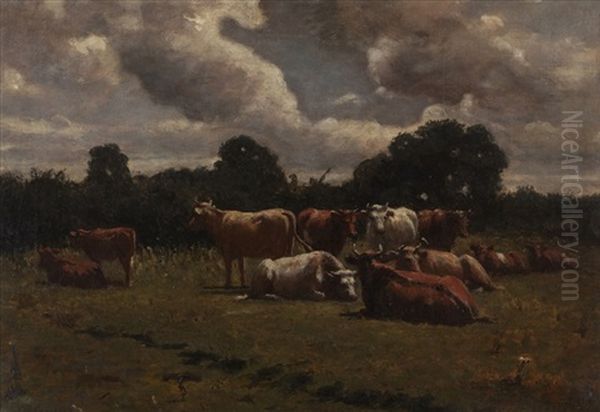 Landscape With Cows Oil Painting by Charles Augustus Henry Lutyens