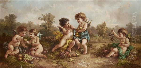 Cherubs Tasting Fruit Oil Painting by Charles Augustus Henry Lutyens