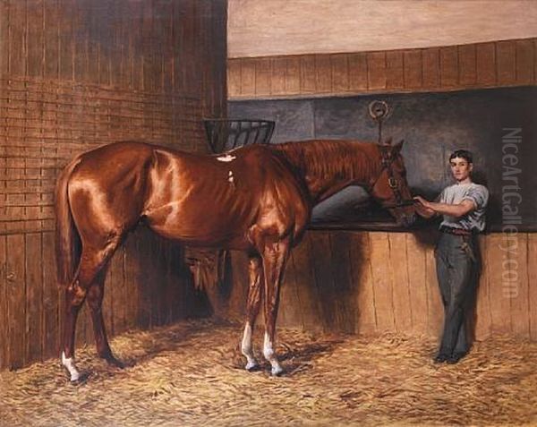 Avontes And Groom In A Stable Interior Oil Painting by Charles Augustus Henry Lutyens