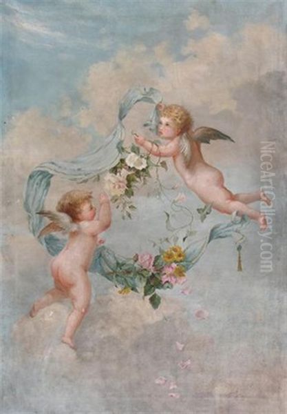 Putti With Flowers And Ribbon Oil Painting by Charles Augustus Henry Lutyens