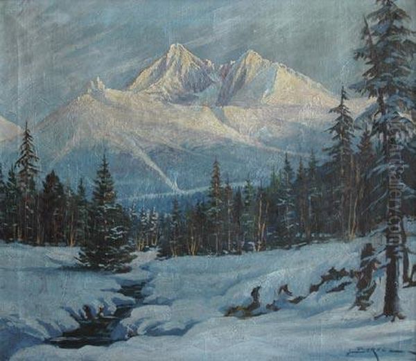 Mountain Scene Oil Painting by Julius Ludovit Berecz