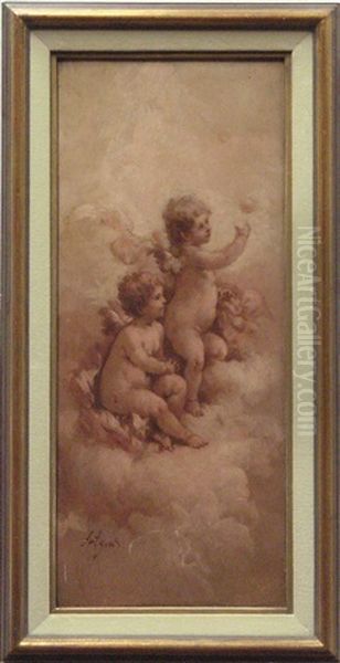 Putti Playing In The Clouds Oil Painting by Charles Augustus Henry Lutyens