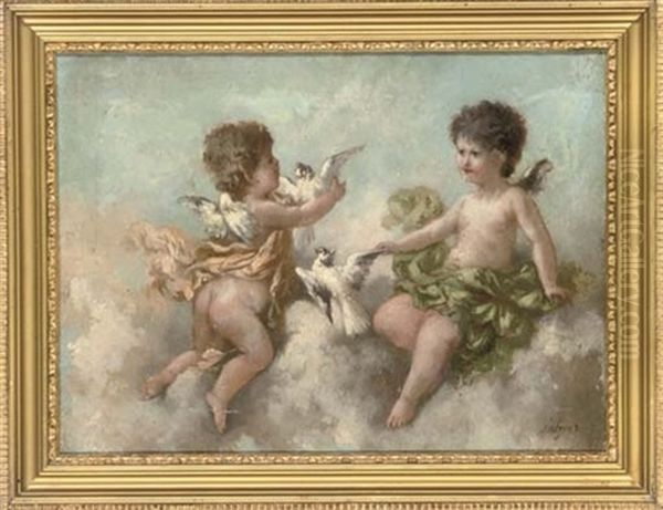 Divine Fruit (+ Cherubs And Doves; Pair) Oil Painting by Charles Augustus Henry Lutyens