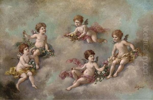 Putti Disporting Oil Painting by Charles Augustus Henry Lutyens