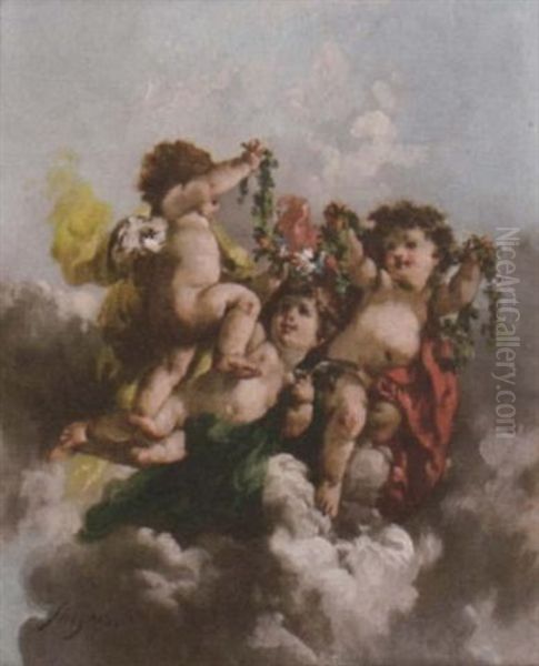 Putti Disporting Oil Painting by Charles Augustus Henry Lutyens