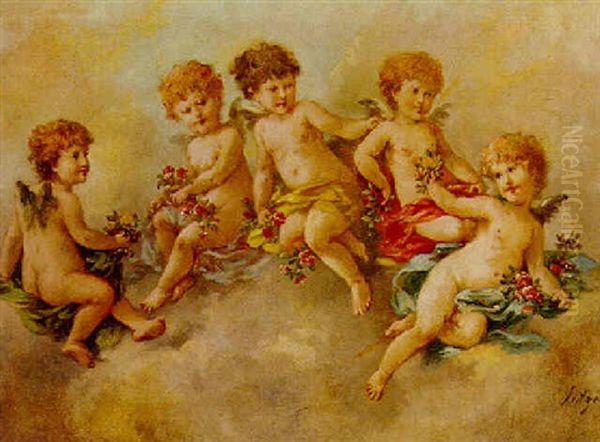 Putti Disporting Oil Painting by Charles Augustus Henry Lutyens