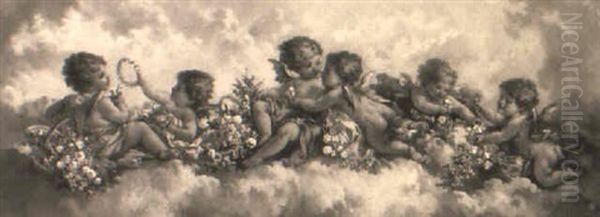 Putti Disporting Amidst Garlands Of Flowers Oil Painting by Charles Augustus Henry Lutyens