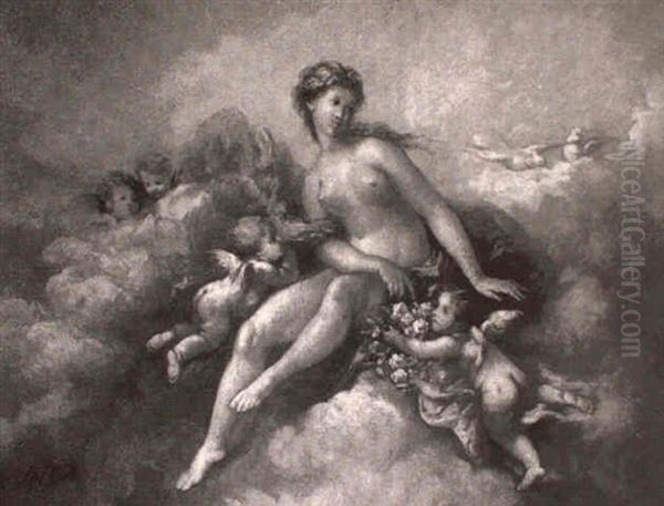 Girl And Putti Among Clouds Oil Painting by Charles Augustus Henry Lutyens