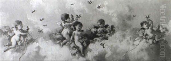 Putti Among Clouds Oil Painting by Charles Augustus Henry Lutyens