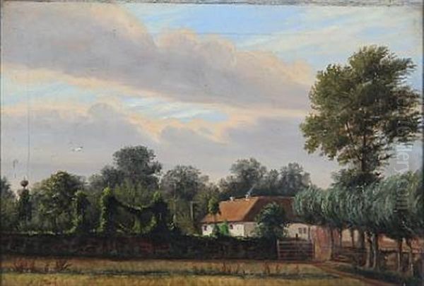 Landscape With A Farm And Growing Hops Oil Painting by N. A. Luetzen