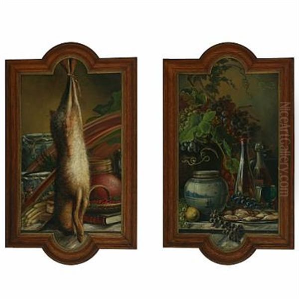 Nature Morte (+ Still Life; 2 Works) Oil Painting by N. A. Luetzen