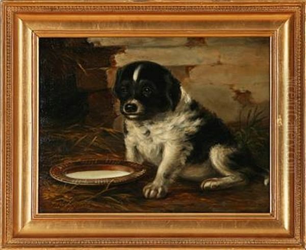 A Puppy Oil Painting by N. A. Luetzen