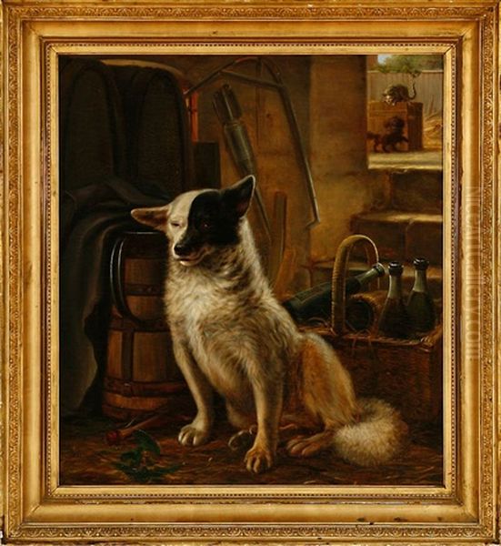 A Dog In A Scullery Oil Painting by N. A. Luetzen