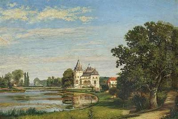 A. Herregarden Pederstrup Pa Lolland Oil Painting by N. A. Luetzen