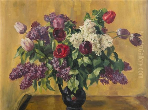 Lilacs And Tulips by Paula Lutzenburger