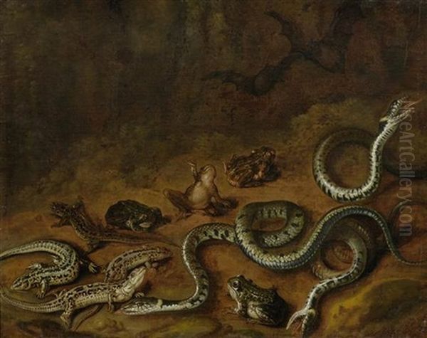 Waldstuck Mit Schlangen Und Froschen Oil Painting by Christiaan Luycks