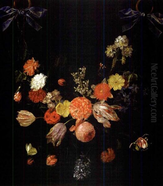 A Garland Of Flowers Oil Painting by Christiaan Luycks