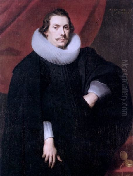 Portrait Of A Gentleman Wearing A Black Costume And A White Ruff Oil Painting by Frans Luyckx