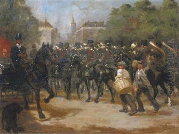 A Military Brassband In The Hague Oil Painting by Arie Martinus Luyt