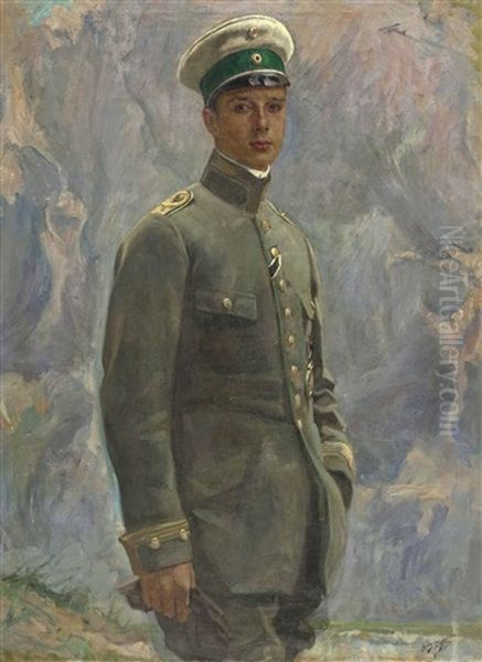 Dreiviertelportrat Des Jungen Offiziers Manfred Freiherr Von Richthofen (breslau 1892, Gefallen Vaux-sur-somme 1918) Oil Painting by Jean-Henri Luyten