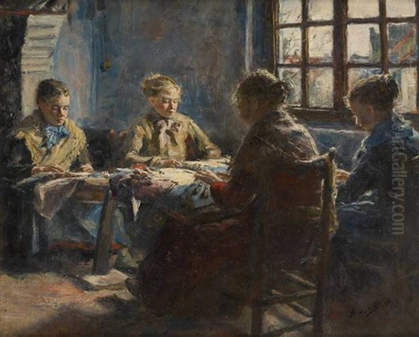 L'atelier De Dentellieres Oil Painting by Jean-Henri Luyten