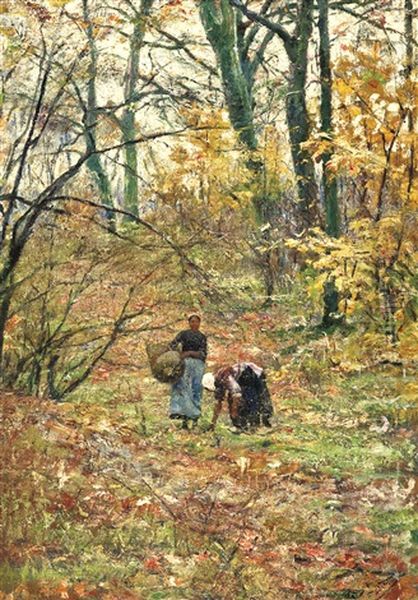 Deux Femmes Dans Le Bois Oil Painting by Jean-Henri Luyten