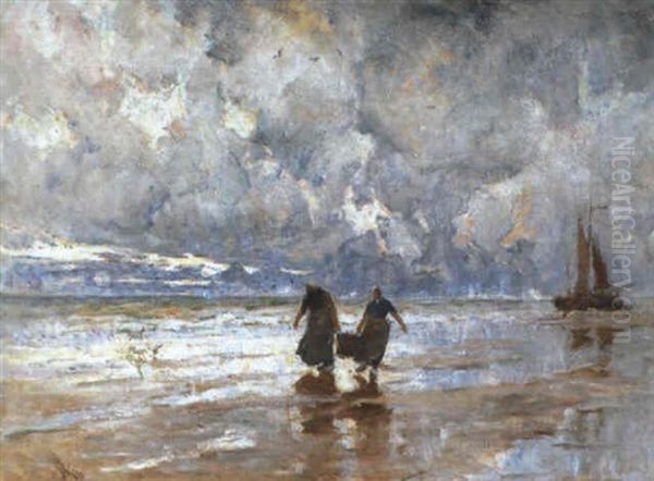 Strandgezicht Met Vissersvrouwen Oil Painting by Jean-Henri Luyten