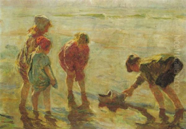 The Clog-boat Oil Painting by Jean-Henri Luyten