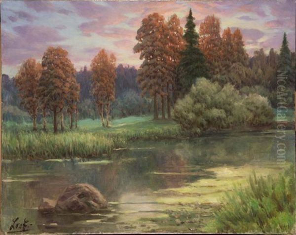 Sunset In The Forest Oil Painting by Petr Ivanovich Lvov