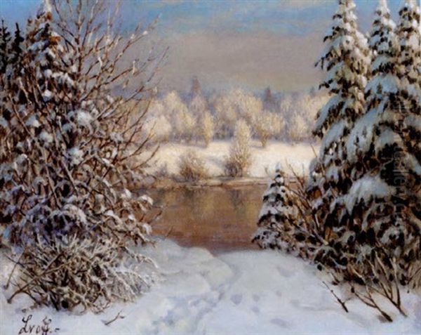 Sunrise Over A Snowy Landscape Oil Painting by Petr Ivanovich Lvov