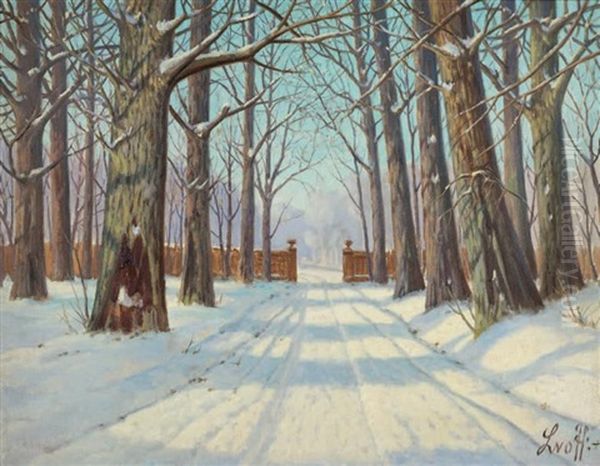 Paysage De Neige Oil Painting by Piotr Ivanovitch Lwoff