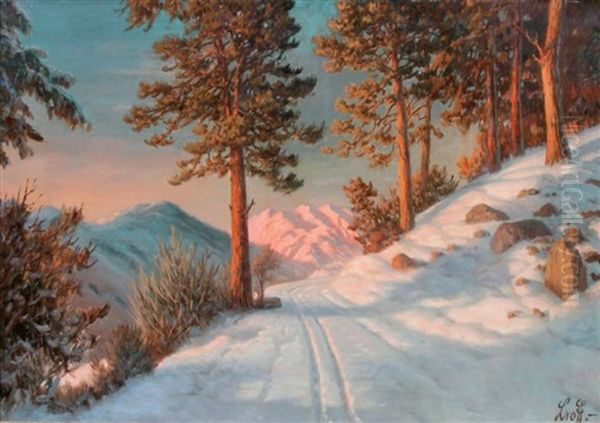 Chemin De Montagne Sous La Neige Oil Painting by Piotr Ivanovitch Lwoff