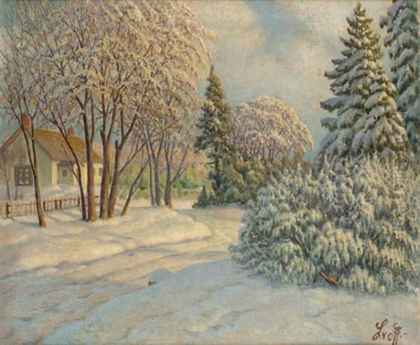 Paysage De Neige Oil Painting by Piotr Ivanovitch Lwoff