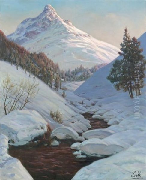 Paysage De Montagne Enneige Oil Painting by Piotr Ivanovitch Lwoff