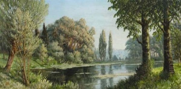 Paysage A L'etang Oil Painting by Piotr Ivanovitch Lwoff