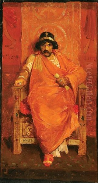 A King Seated On His Throne (study) Oil Painting by Theophile (Marie Francoise) Lybaert