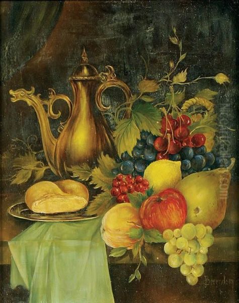 Still Life With Teapot And Fruit And Still Life With Urn And Fruit--a Pair Of Paintings Oil Painting by Berendom